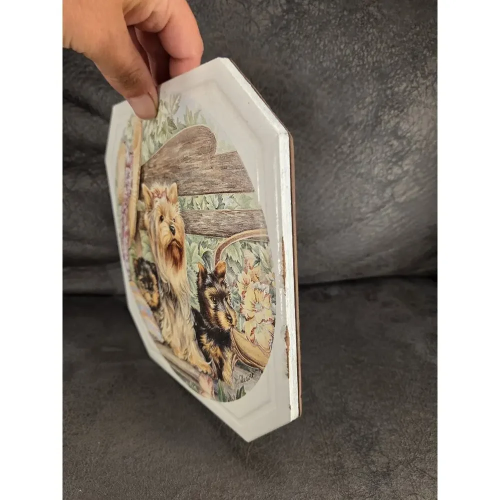 Vintage M Cleaver Yorkshire Terrier Ceramic Tile Trivet Yorkie Dog Plaque 8